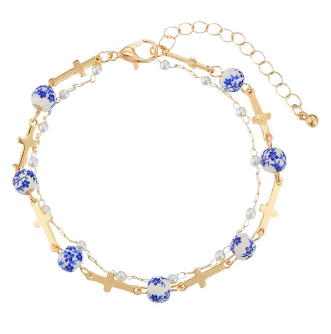 Layered Cross & Ceramic Bracelet