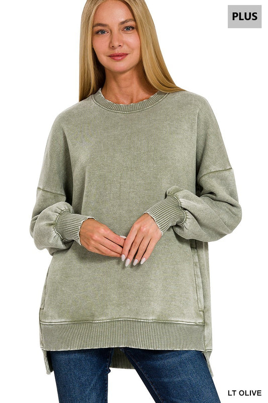 Acid Wash Fleece Hi-low Hem Pullover