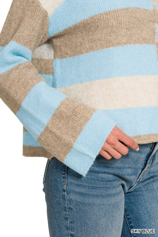 Lightweight Wool Blend Color Block Sweater