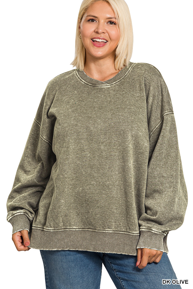 Acid Wash Oversized Fleece Pullover