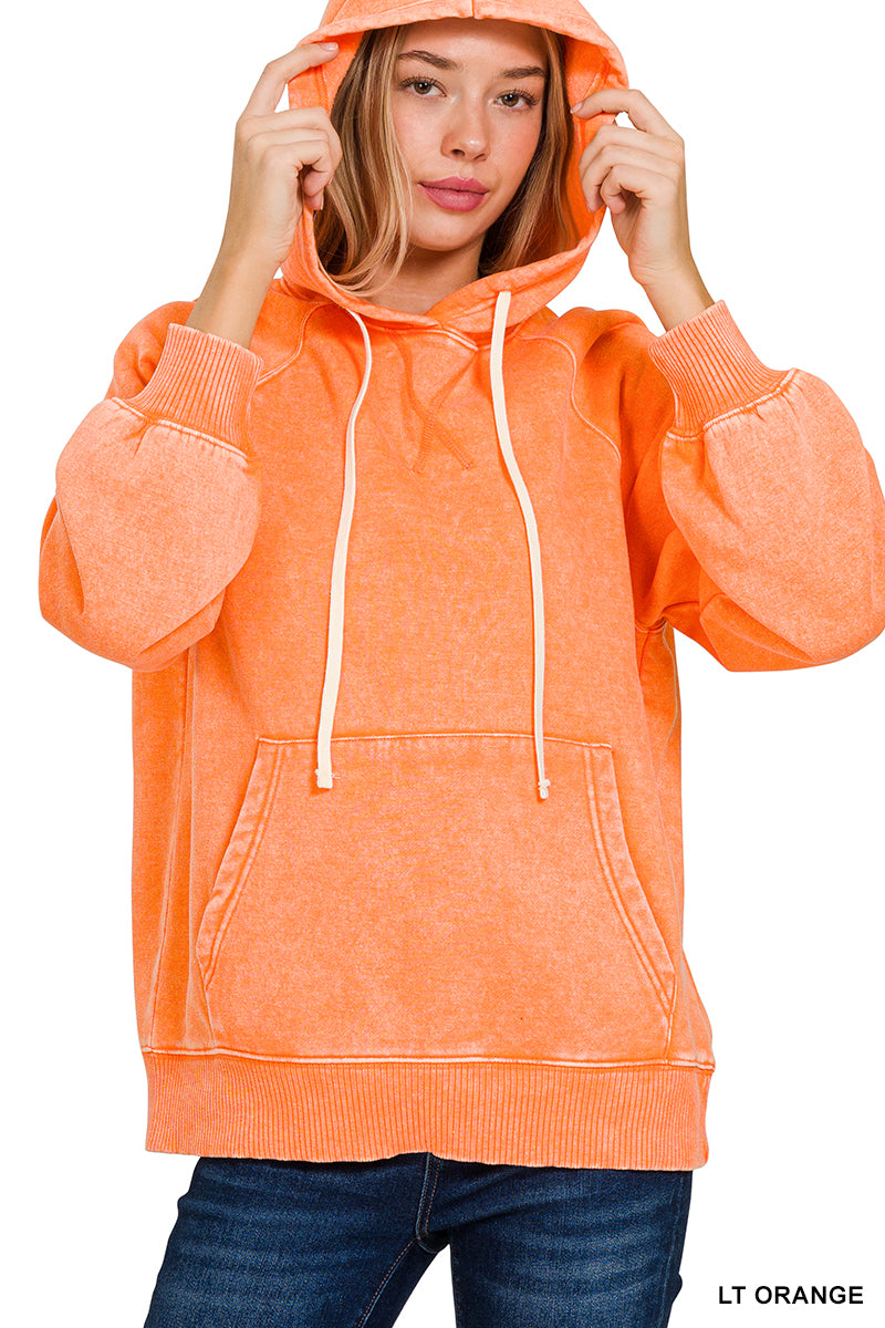 ACID WASH FLEECE HOODIE WITH POCKETS