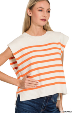 Oversized Stripe Sweater Vest Crew Neck