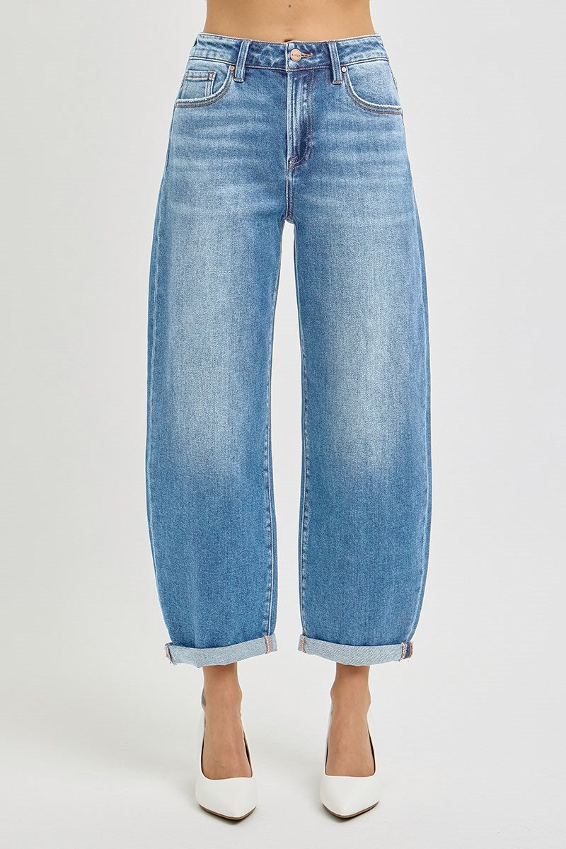 RISEN HIGH RISE CROP MILD BARREL JEANS
