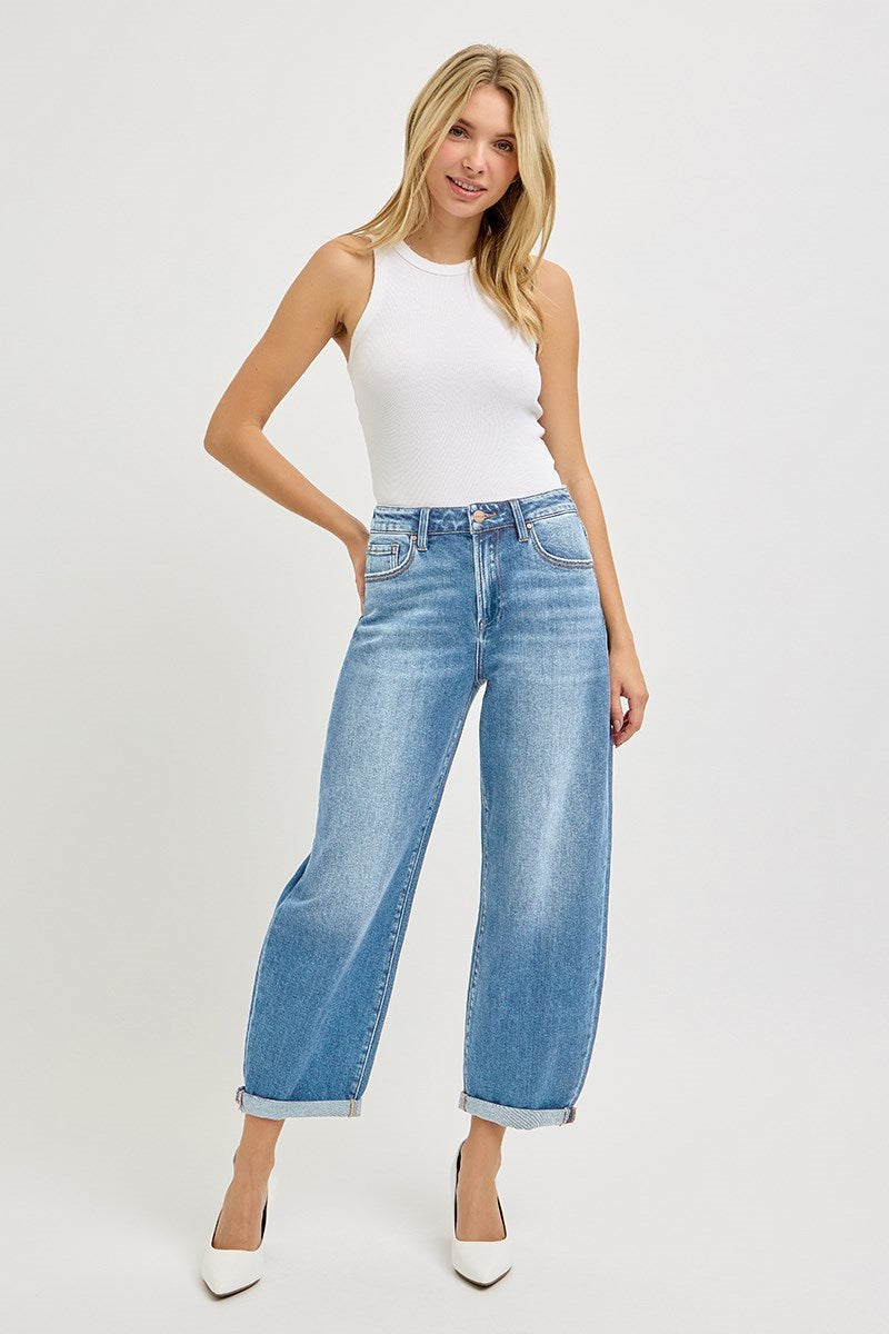 RISEN HIGH RISE CROP MILD BARREL JEANS
