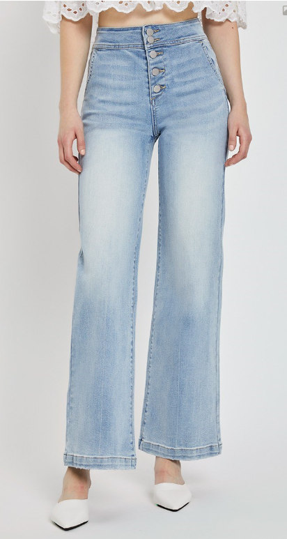 RISEN HIGH RISE WIDE LEG BUTTON UP JEANS
