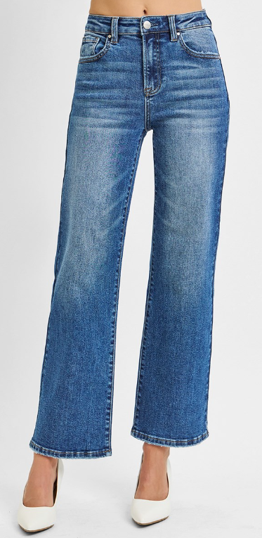 RISEN  HIGH RISE ANKLE STRAIGHT RELAXED JEANS