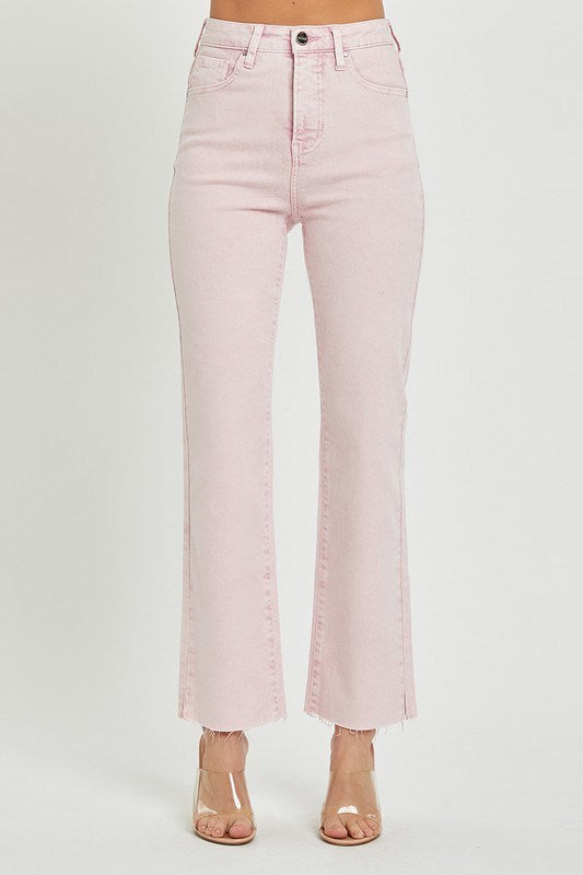 RISEN - HIGH RISE RAW HEM SLIT STRAIGHT PANTS