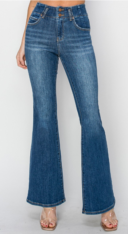 RISEN High-Rise Flare Double Button Jeans