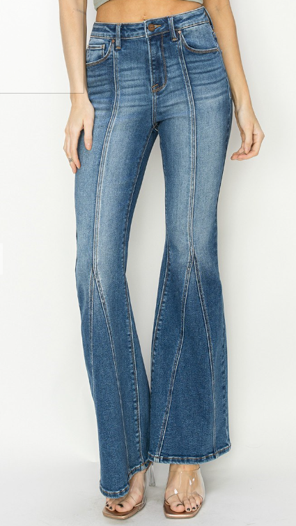 RISEN HIGH RISE FRONT SEAM DETAILED FLARE JEANS