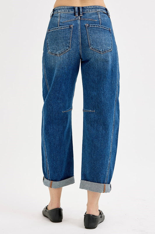 RISEN HIGH RISE CROP BARREL CUFFED JEANS