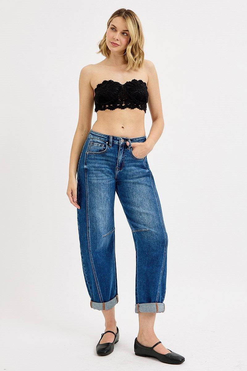RISEN HIGH RISE CROP BARREL CUFFED JEANS
