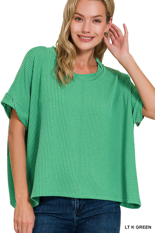 Textured Line Short Twisted Sleeve Top