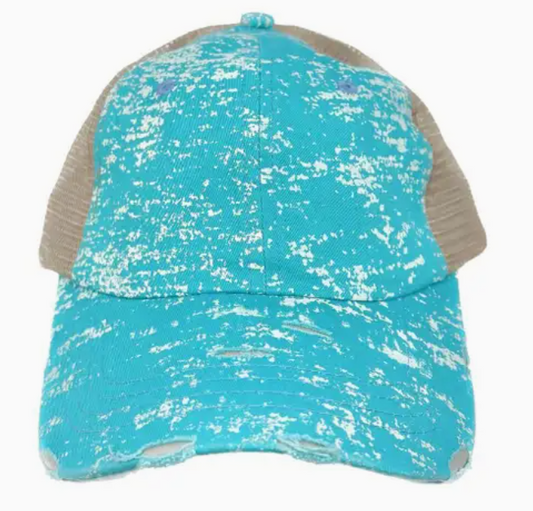 Distressed Turquoise Spatter Hat