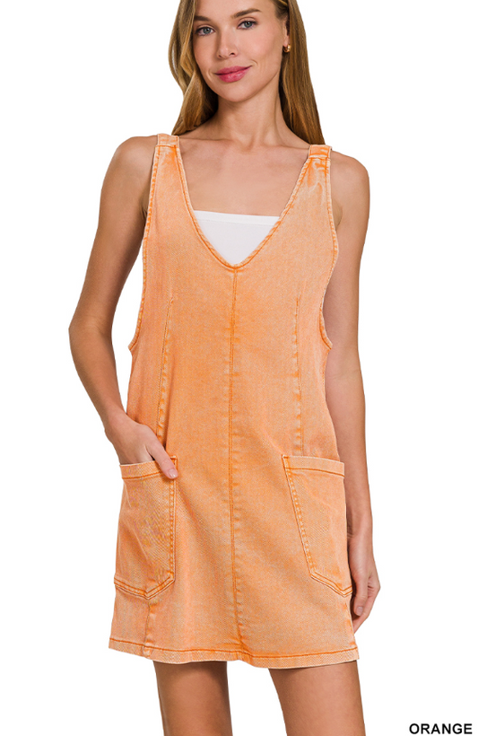 WASHED ADJUSTABLE STRAP DENIM OVERALL DRESS