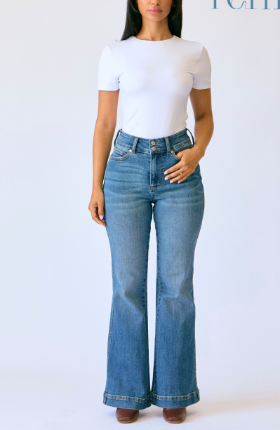 JUDY BLUE HW Petite Flare Tummy Control Double Button