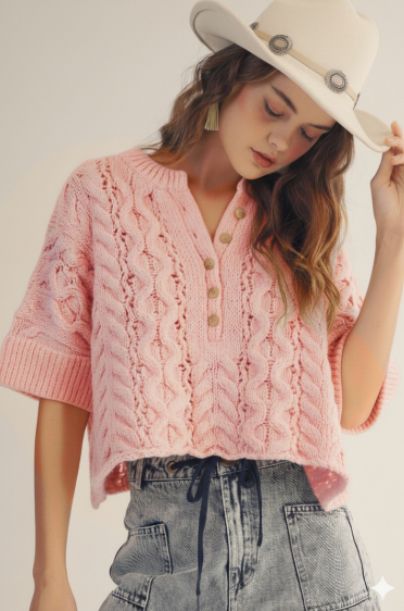 Rustic Poem Hand Rouched Cable Knit Pullover