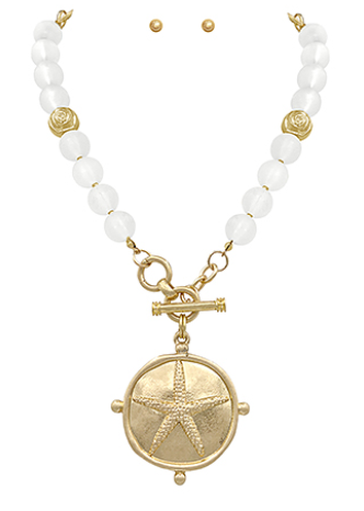 Seaglass Bead Starfish Round Necklace Set