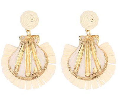Seashell & Rattan Drop Earrings