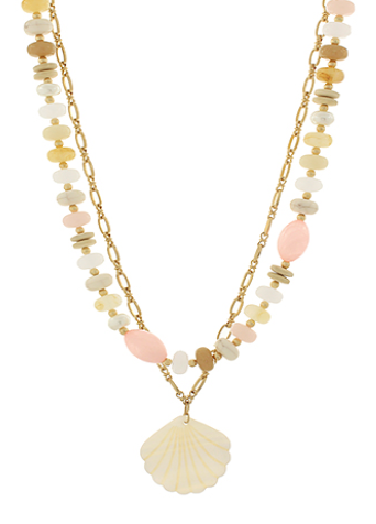 Shell Charm Chain & Bead Layered Necklace