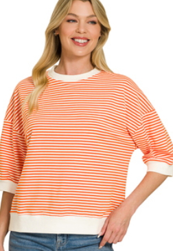 Striped Contrast Trim Rib Banded Top