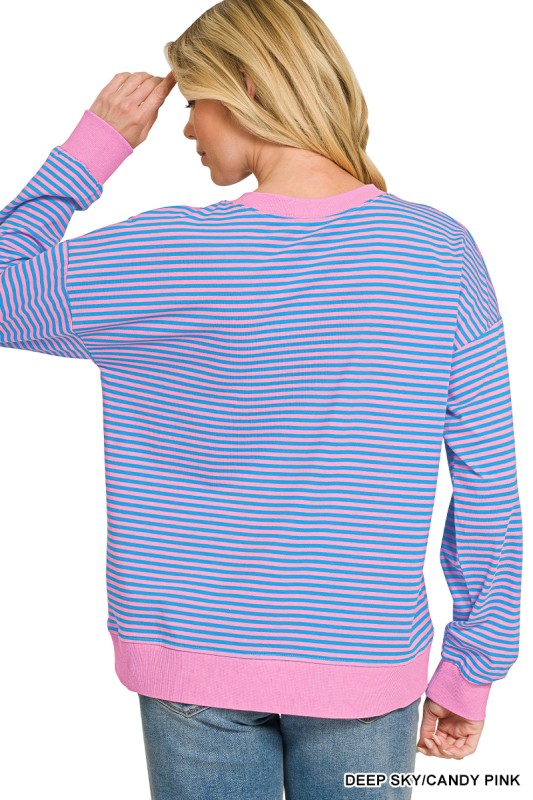 Striped Rib Banded Pullover