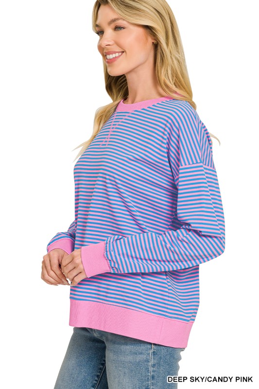 Striped Rib Banded Pullover