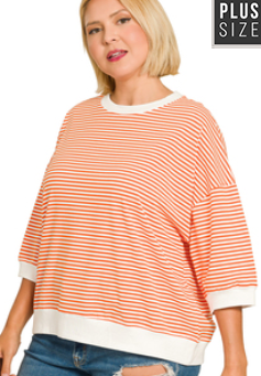 Striped Contrast Trim Rib Banded Top