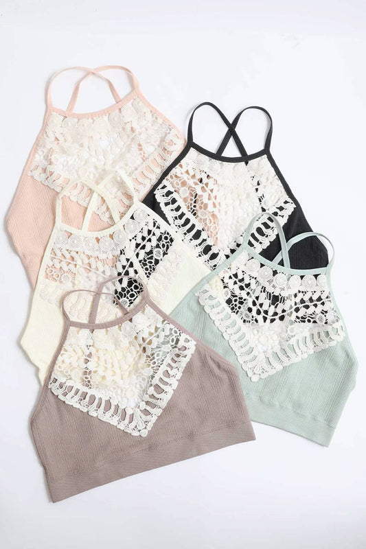 Plus Size Crochet Lace High Neck Bralette