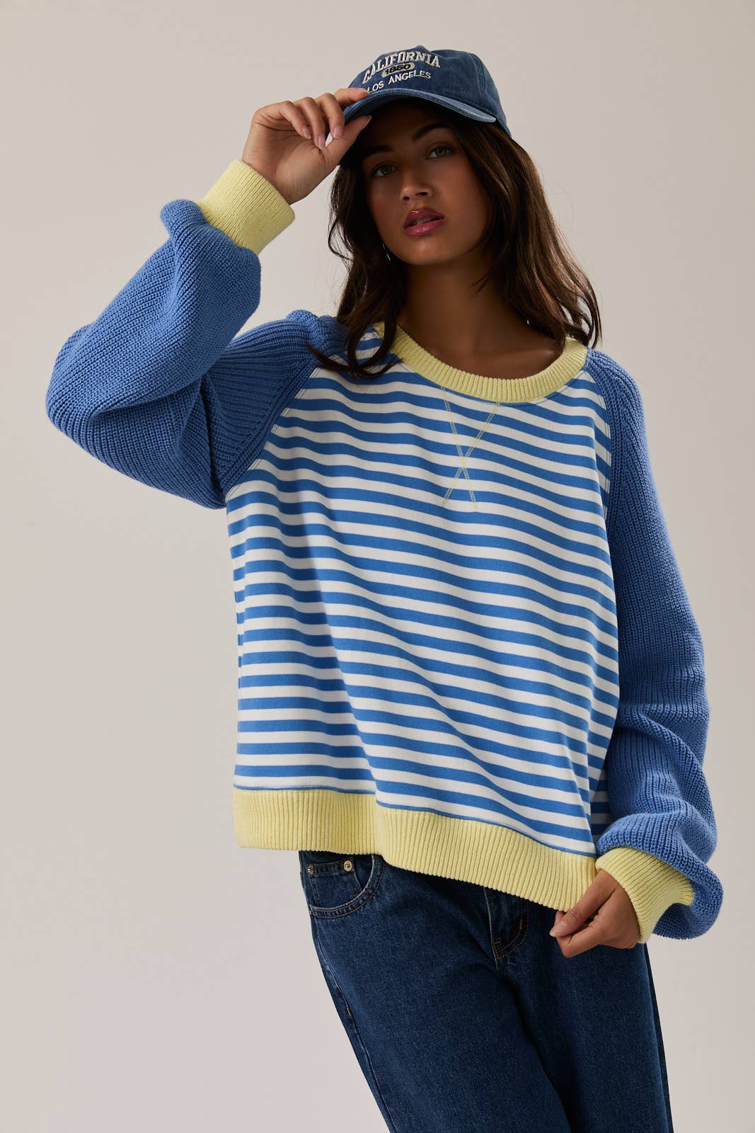 STRIPE PULLOVER WITH SWEATER SLEEVES