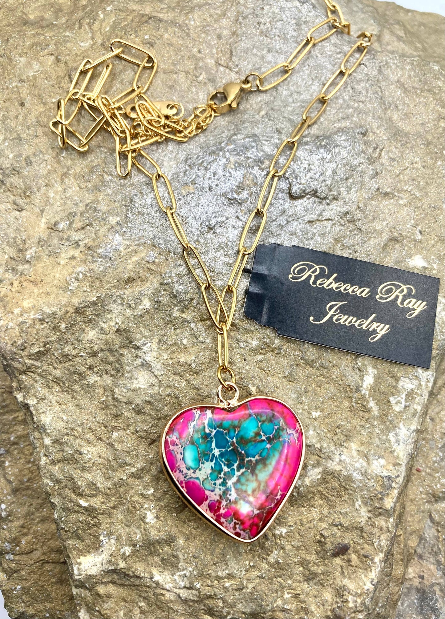 Multi colored Heart Charm Necklace