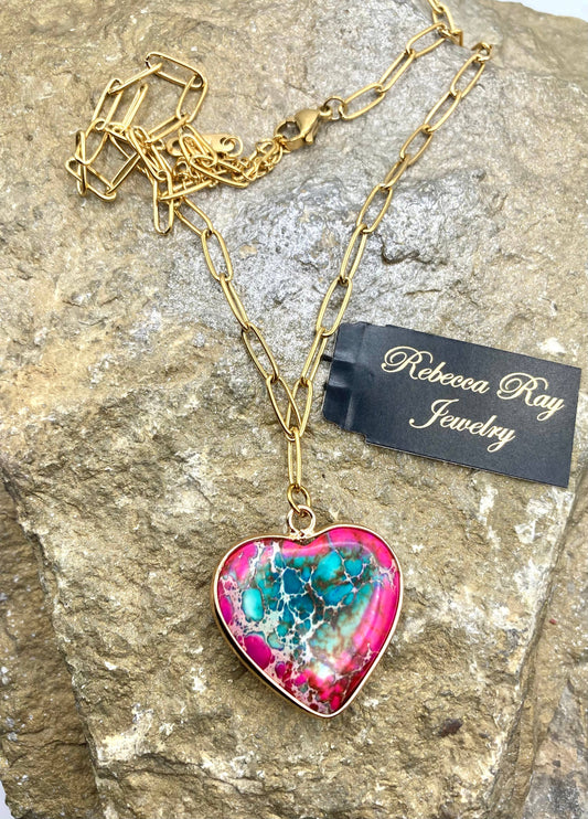 Multi colored Heart Charm Necklace