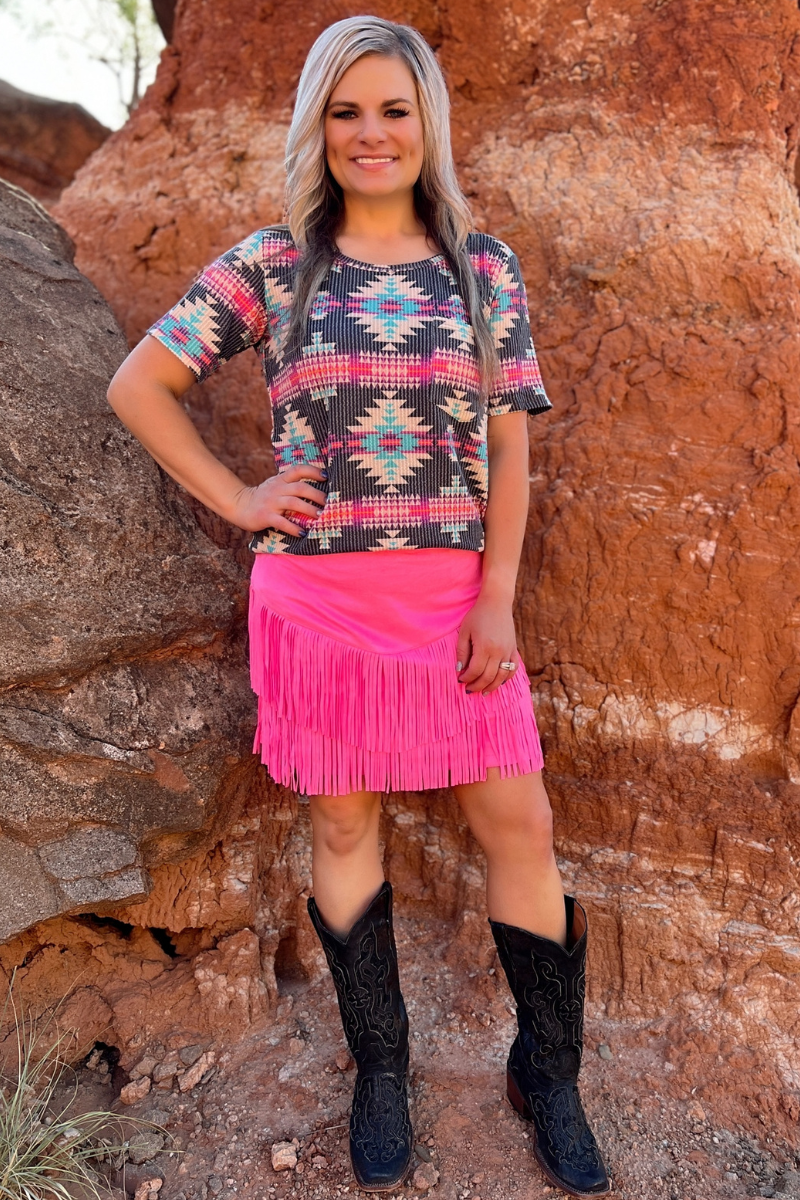 Fort Worth Fringe Skirt, Pink