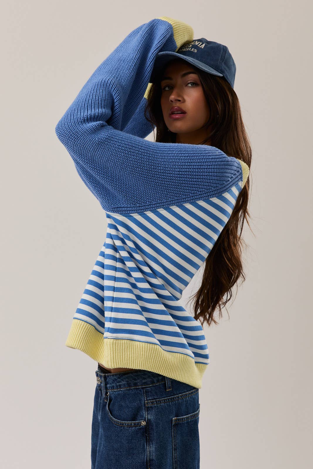 STRIPE PULLOVER WITH SWEATER SLEEVES