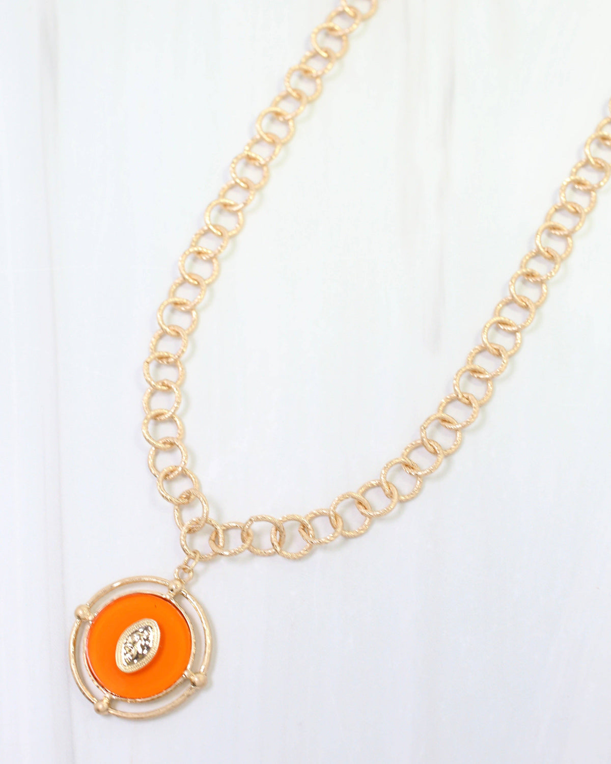 Moree Circle Pedant Link Necklace Orange