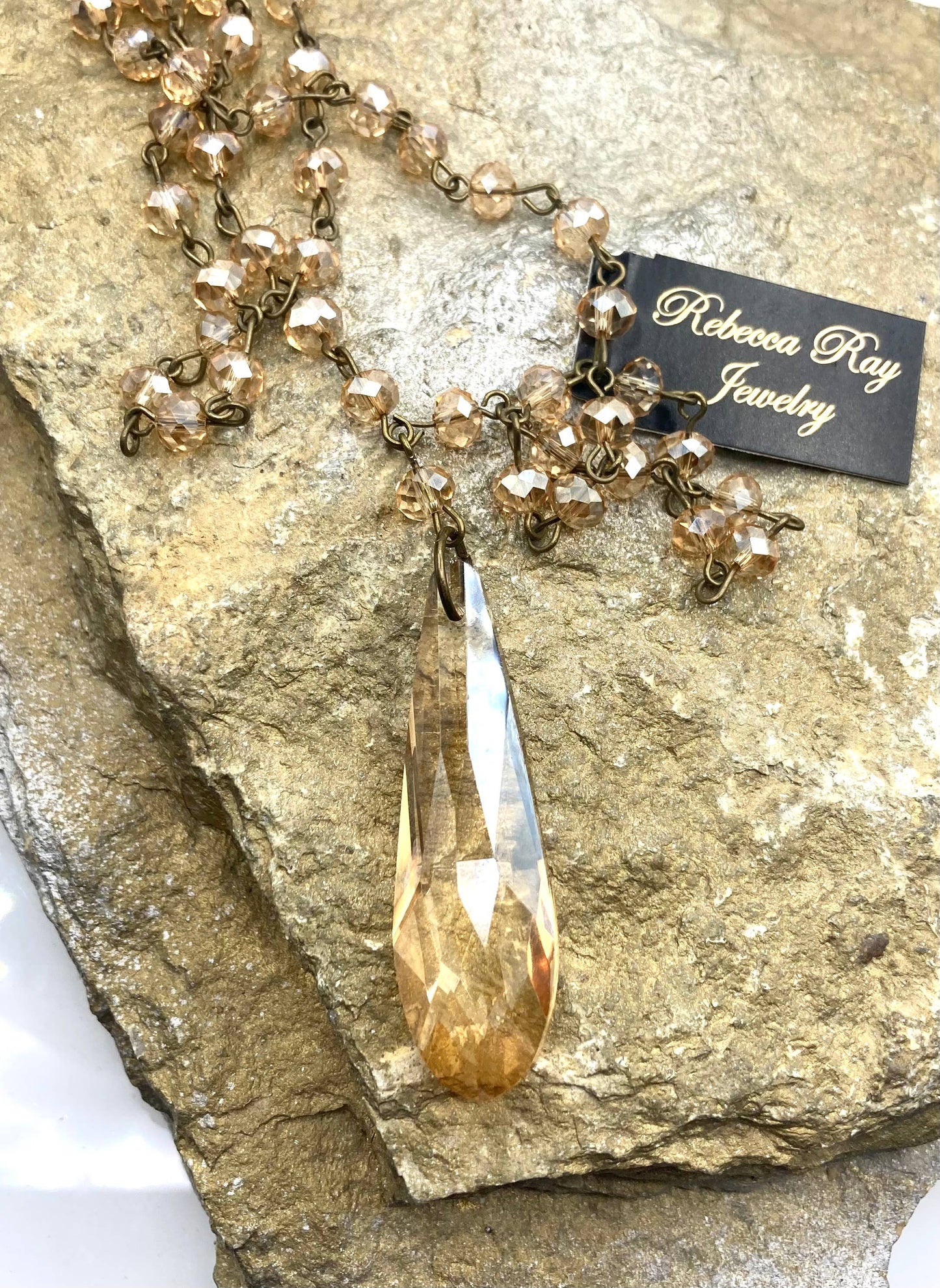 Boho Crystal Topaz Beaded Statement Necklace