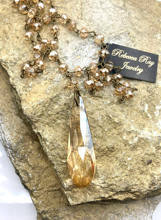 Boho Crystal Topaz Beaded Statement Necklace