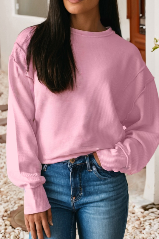 Ribbed Exposed Seam Detail Drop Shoulder