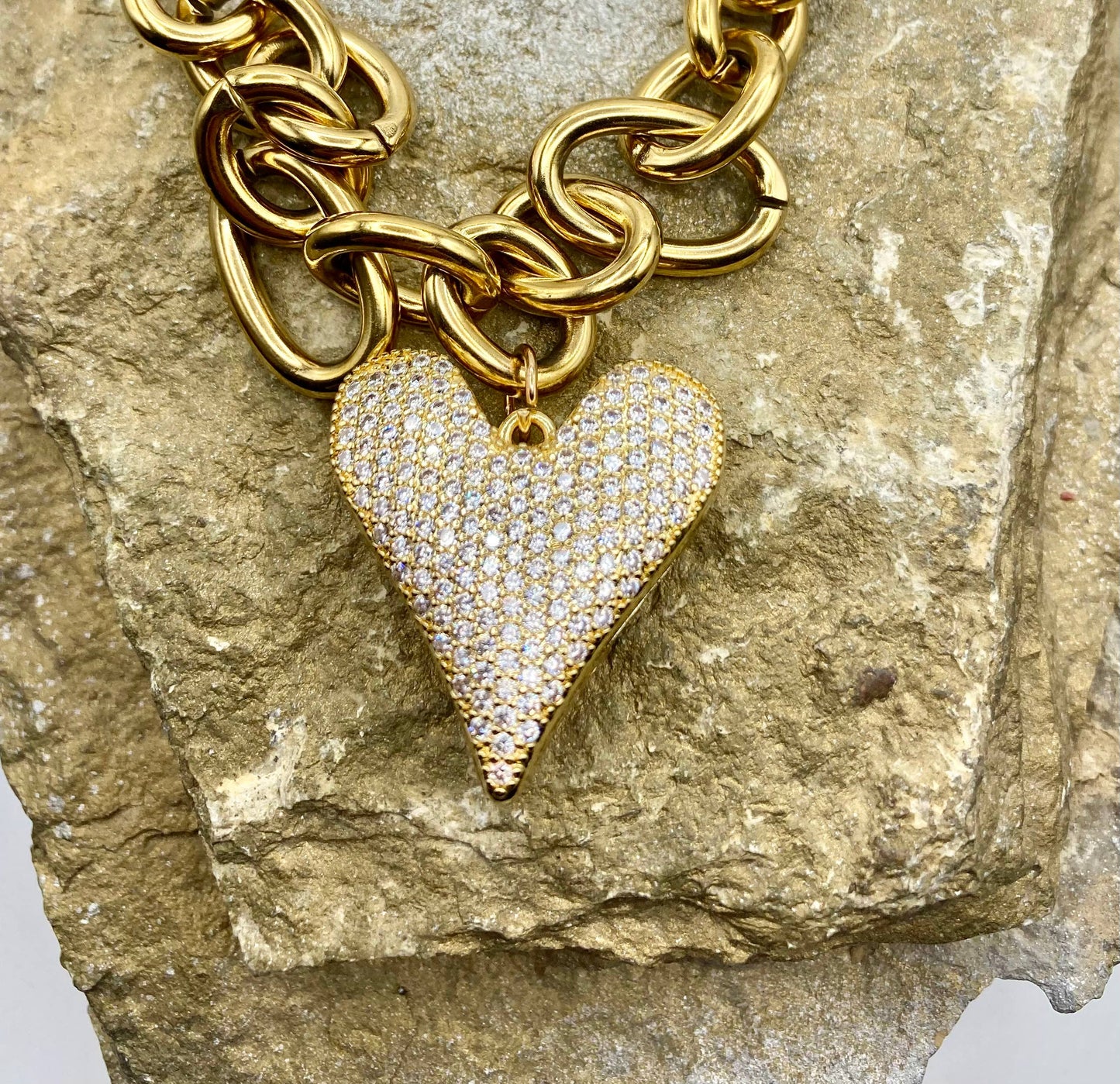Chunky Gold Heart Statement Charm Necklace