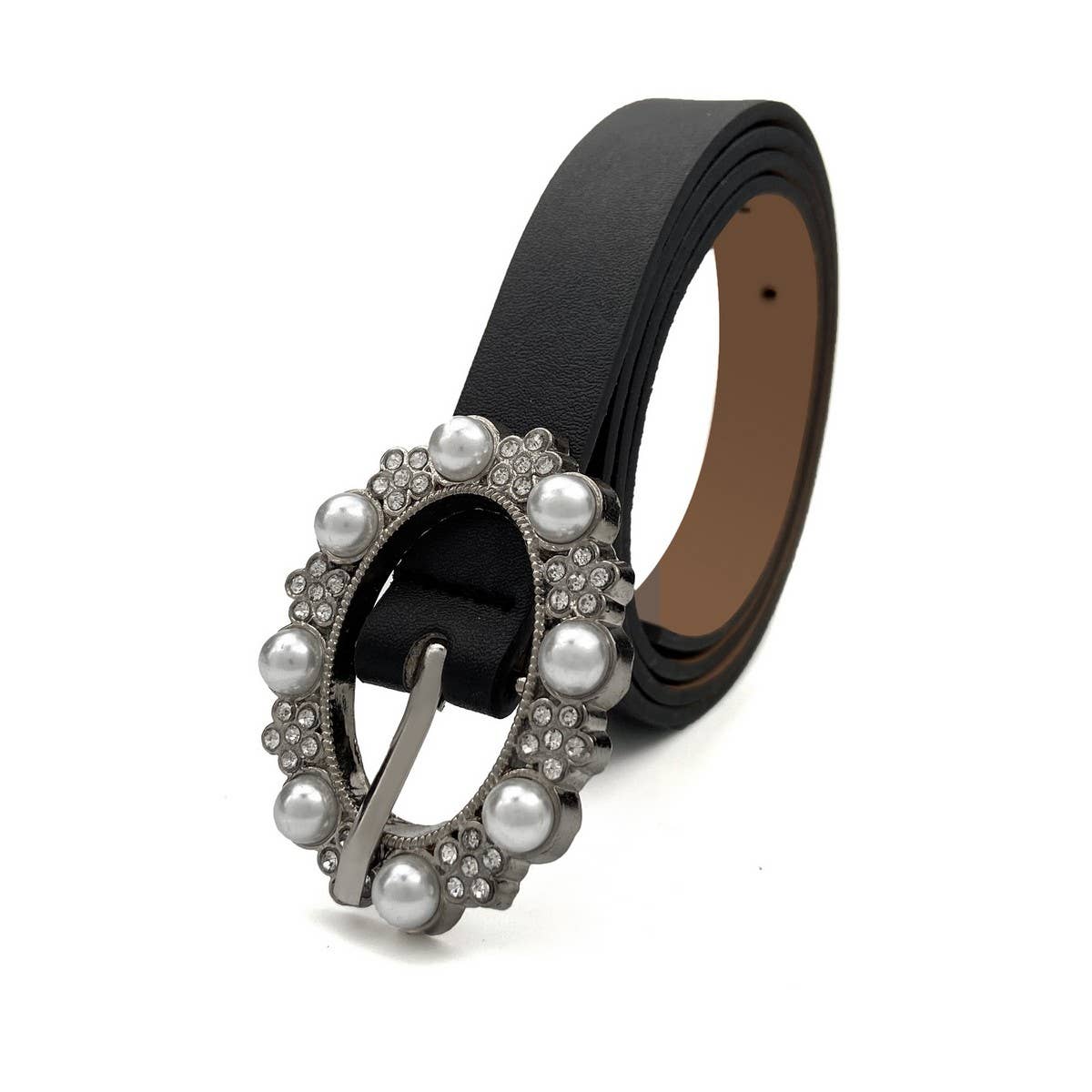 PEARL RHINESTONE THIN BELT WAIST BELT