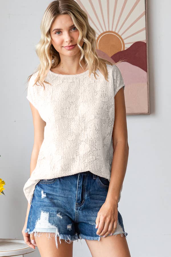 Allover Floral Semi-Sheer Lace Short Sleeve Top