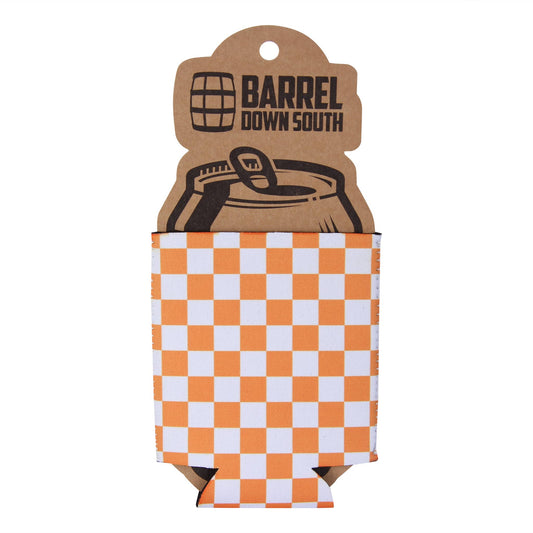 Orange and White Checkered Can Cooler
