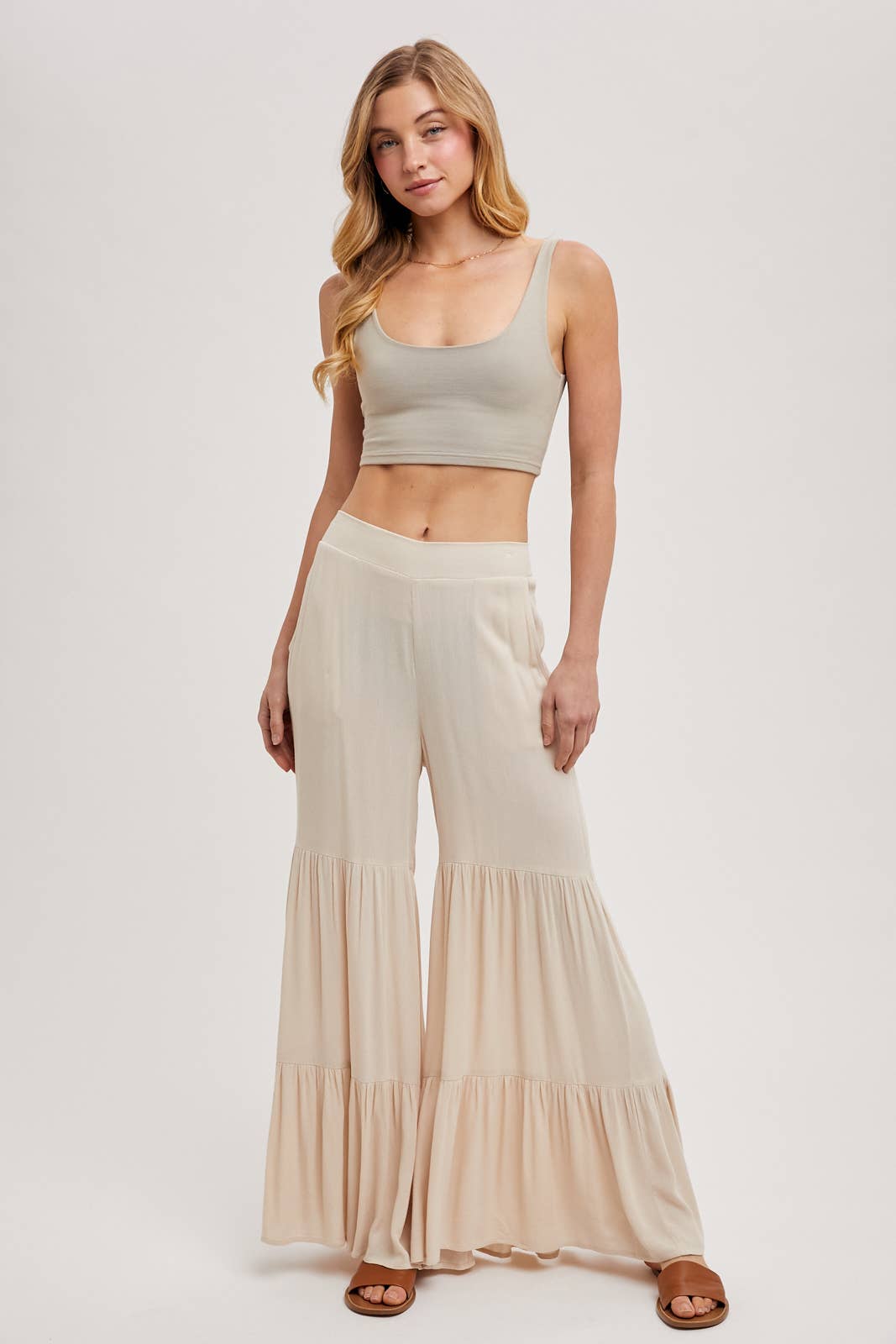 TIERED WIDE LEG PANTS NO LINING