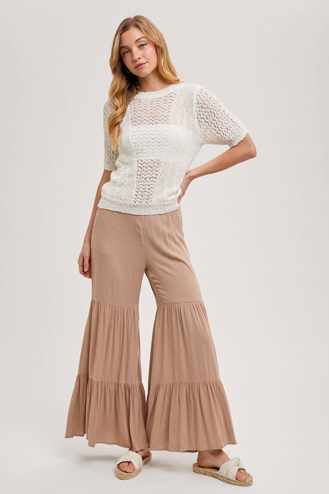 TIERED WIDE LEG PANTS NO LINING