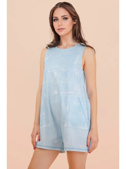 Washed Printed Sleeveless Casual Romper