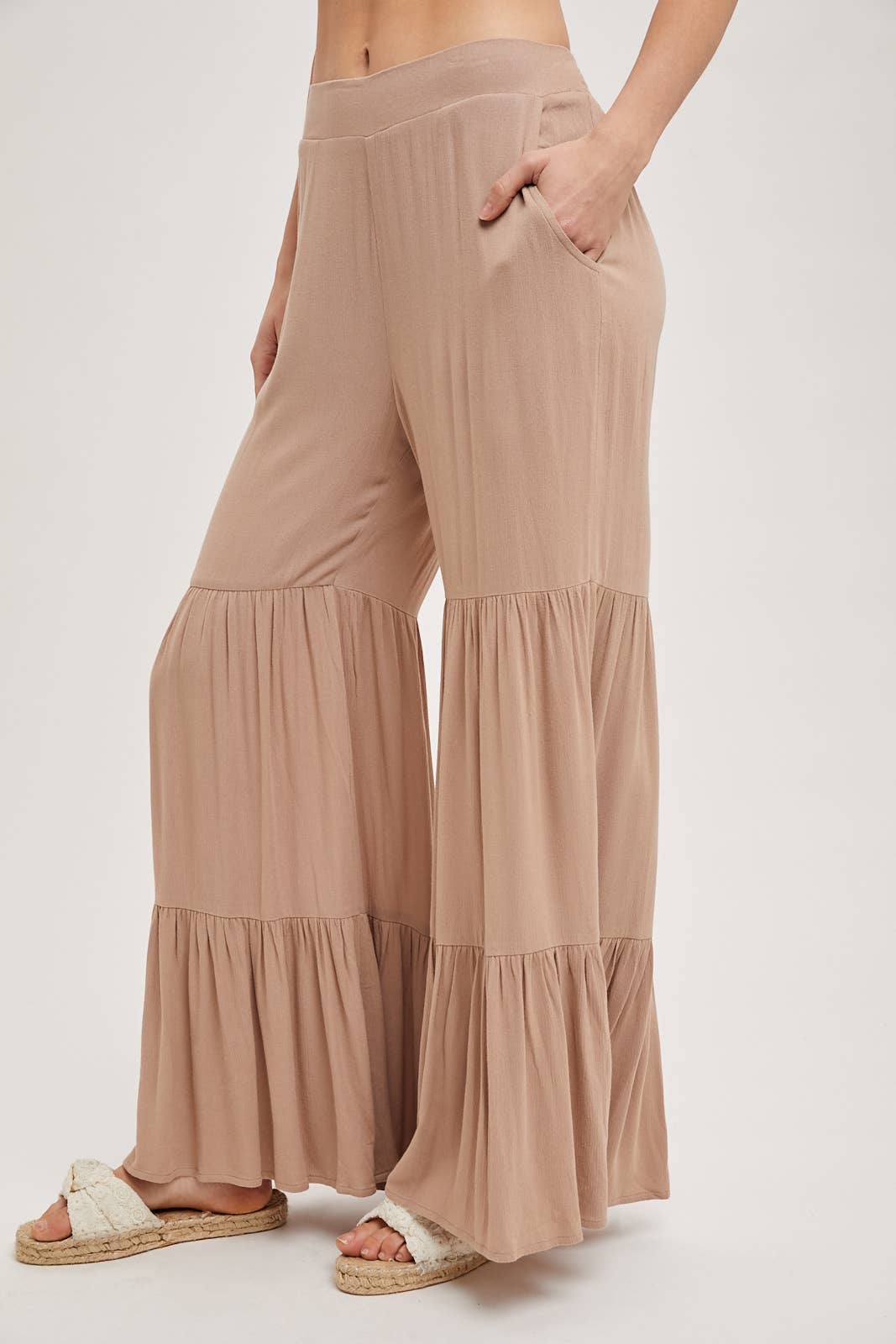 TIERED WIDE LEG PANTS NO LINING