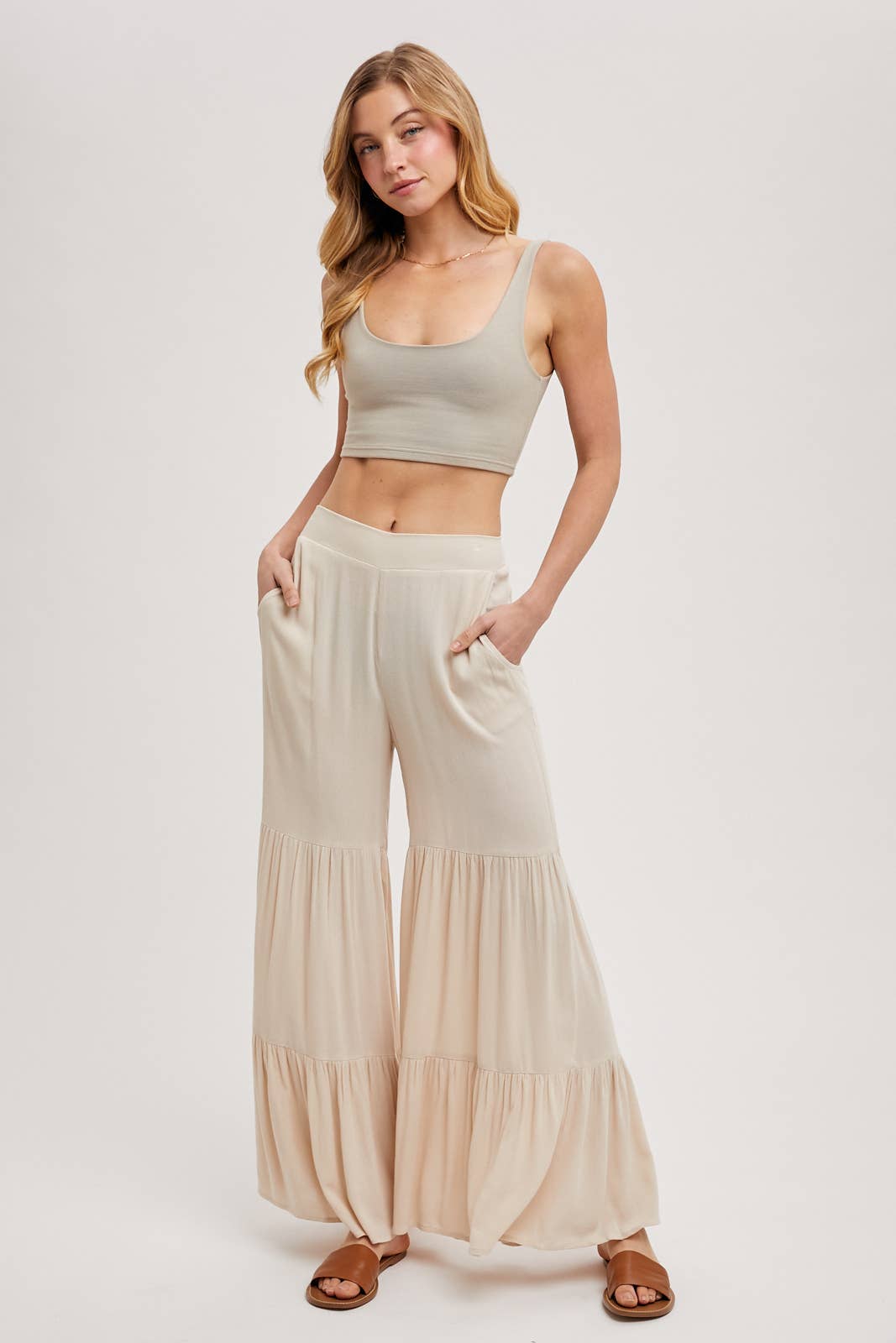 TIERED WIDE LEG PANTS NO LINING