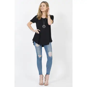 Short Sleeve Round Hem V Neck Top