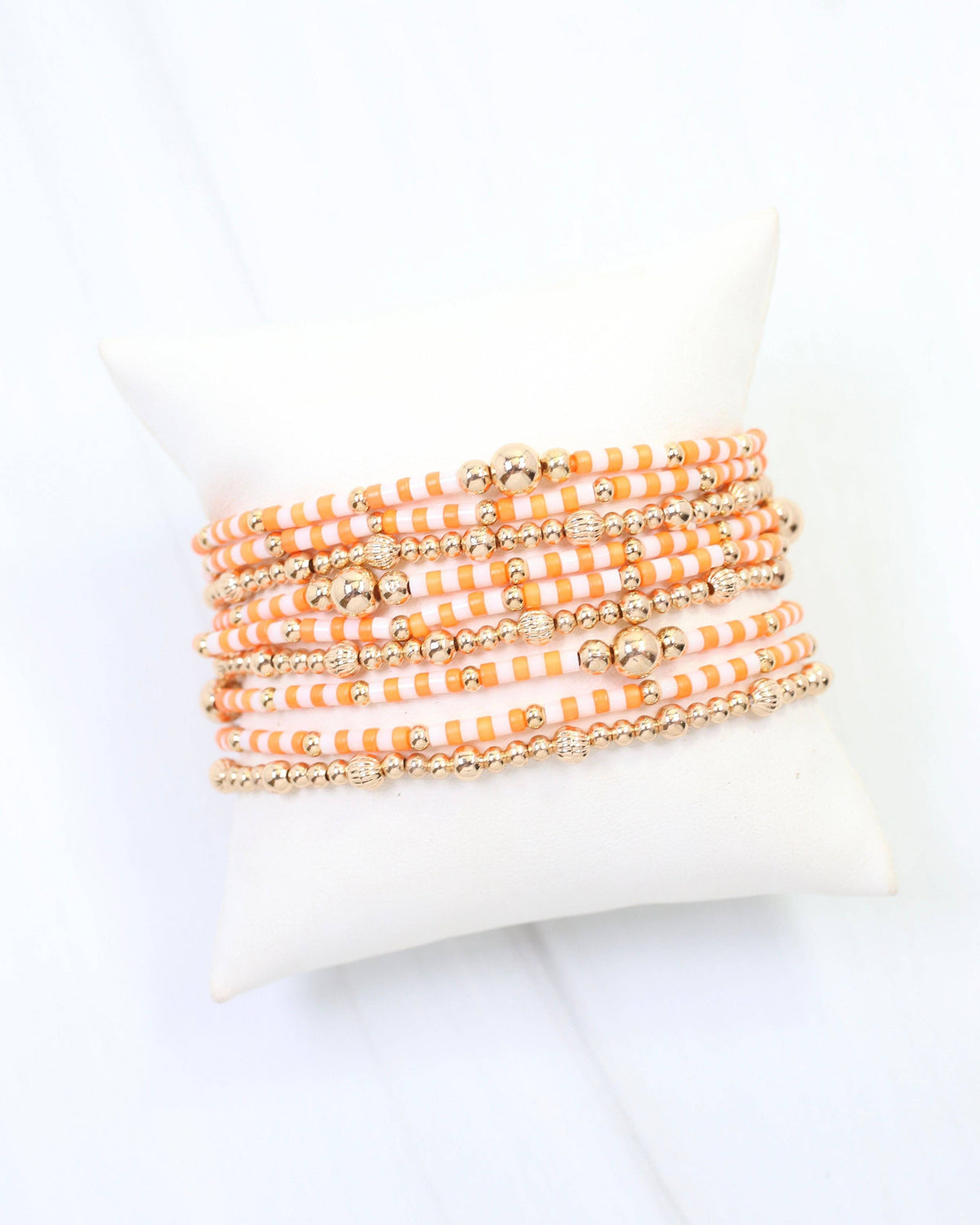 Renee Beaded Bracelet Set Orange White