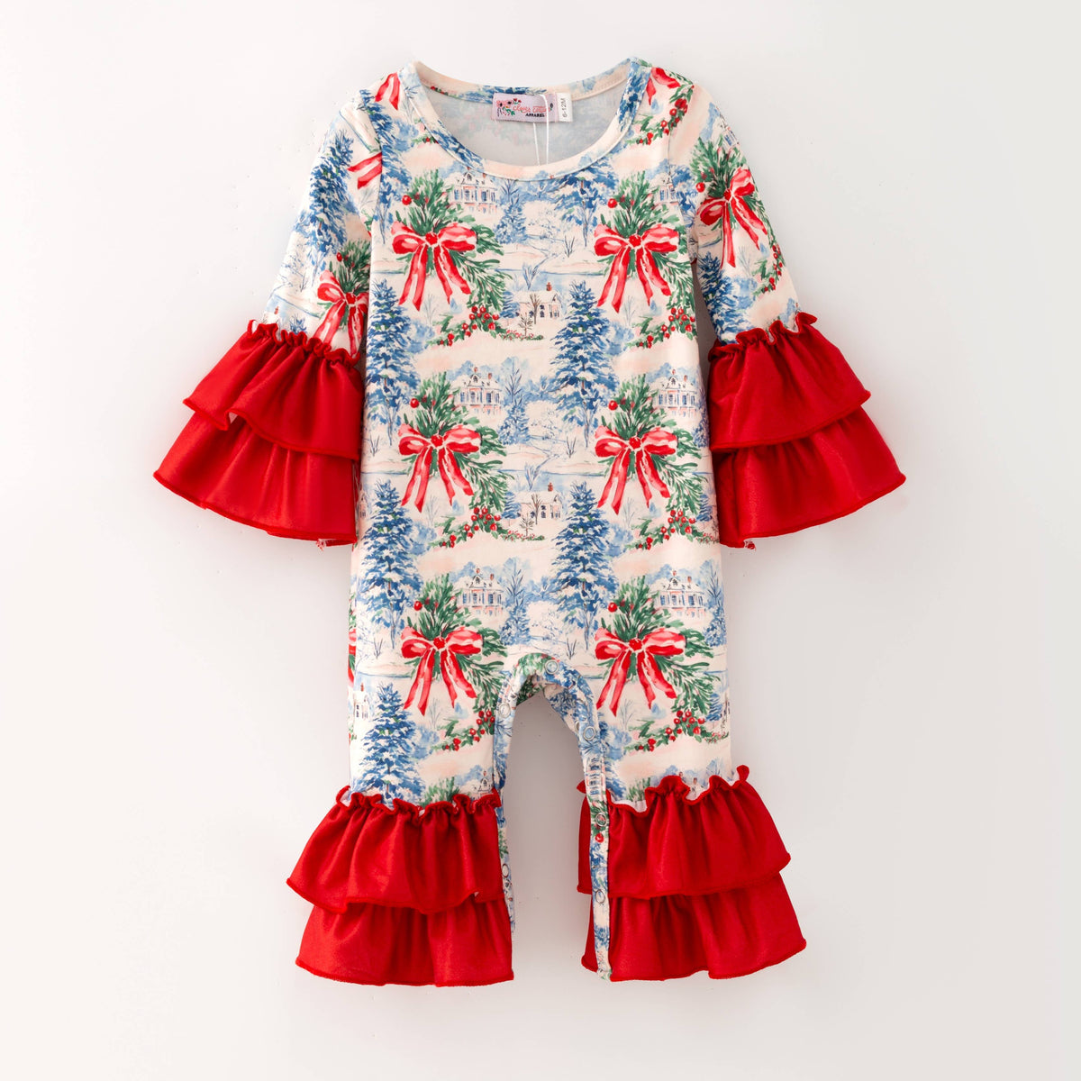 Red Bow Winter Baby Romper