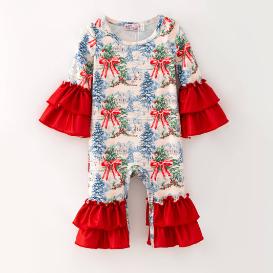 Red Bow Winter Baby Romper
